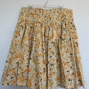 BN13 Evelyn Yellow Floral Pleated Skirt 100% Cotton Cottagecore Women size 14